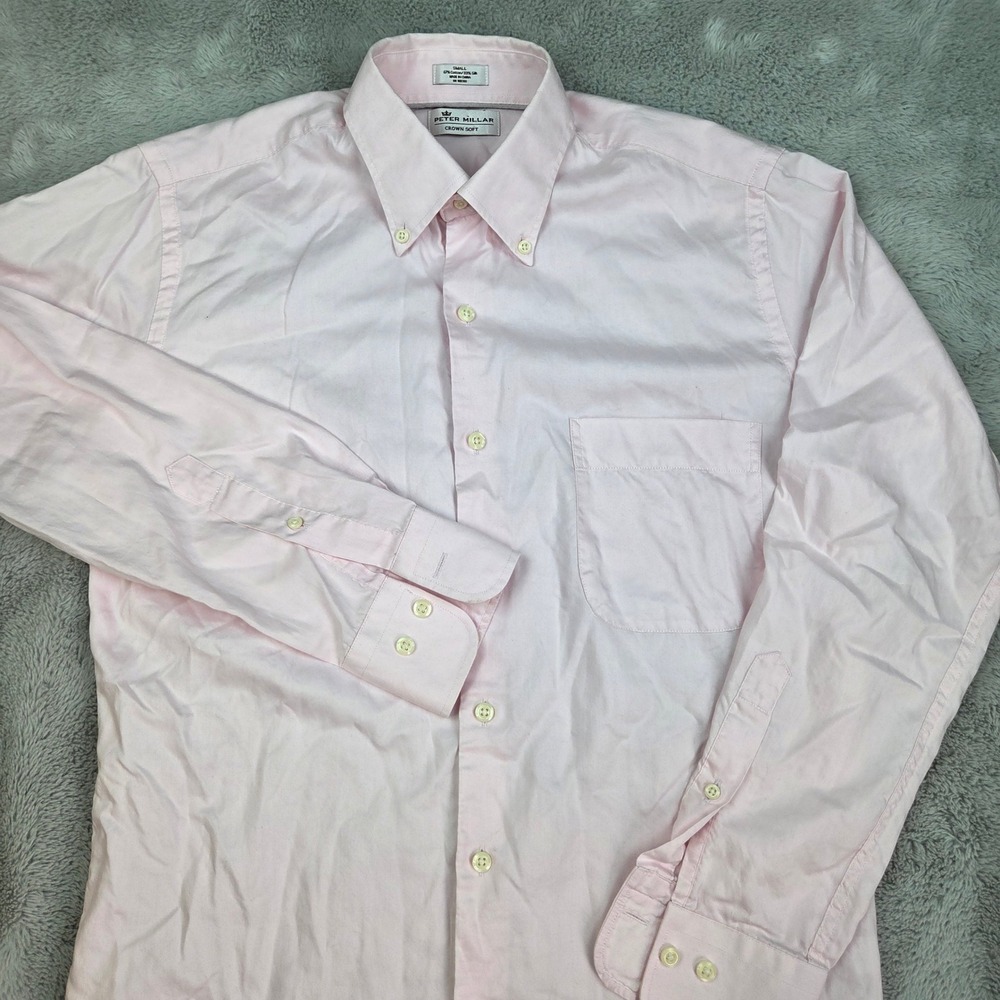 Peter Millar Silk Cotton Button Down Mens S Crown Soft Pocket Long Sleeve Pink